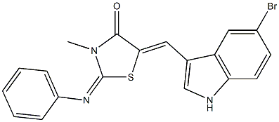 5-[(5-bromo-1H-indol-3-yl)methylene]-3-methyl-2-(phenylimino)-1,3-thiazolidin-4-one 结构式
