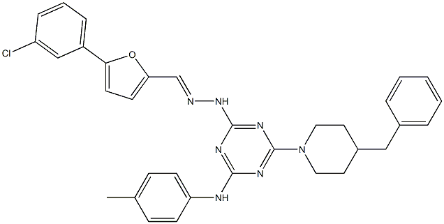 5-(3-chlorophenyl)-2-furaldehyde [4-(4-benzyl-1-piperidinyl)-6-(4-toluidino)-1,3,5-triazin-2-yl]hydrazone 结构式