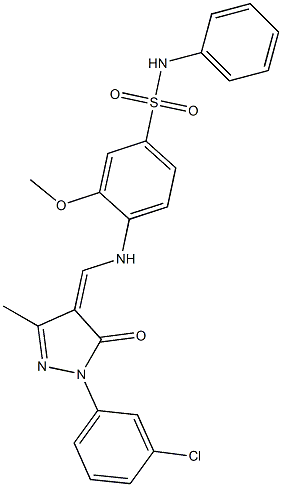 4-({[1-(3-chlorophenyl)-3-methyl-5-oxo-1,5-dihydro-4H-pyrazol-4-ylidene]methyl}amino)-3-methoxy-N-phenylbenzenesulfonamide 结构式