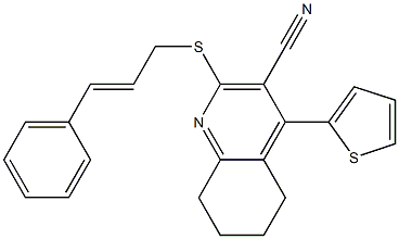 2-(cinnamylsulfanyl)-4-(2-thienyl)-5,6,7,8-tetrahydro-3-quinolinecarbonitrile 结构式