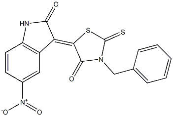 3-(3-benzyl-4-oxo-2-thioxo-1,3-thiazolidin-5-ylidene)-5-nitro-1,3-dihydro-2H-indol-2-one 结构式