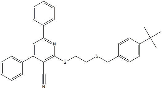 2-[(2-{[4-(tert-butyl)benzyl]sulfanyl}ethyl)sulfanyl]-4,6-diphenylnicotinonitrile 结构式