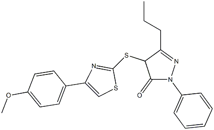 4-{[4-(4-methoxyphenyl)-1,3-thiazol-2-yl]sulfanyl}-2-phenyl-5-propyl-2,4-dihydro-3H-pyrazol-3-one 结构式