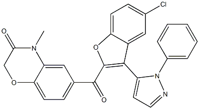 6-{[5-chloro-3-(1-phenyl-1H-pyrazol-5-yl)-1-benzofuran-2-yl]carbonyl}-4-methyl-2H-1,4-benzoxazin-3(4H)-one 结构式