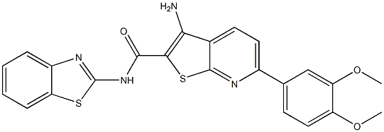 3-amino-N-(1,3-benzothiazol-2-yl)-6-(3,4-dimethoxyphenyl)thieno[2,3-b]pyridine-2-carboxamide 结构式