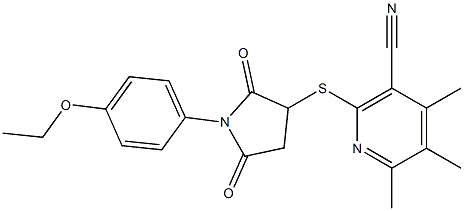 2-{[1-(4-ethoxyphenyl)-2,5-dioxo-3-pyrrolidinyl]sulfanyl}-4,5,6-trimethylnicotinonitrile 结构式