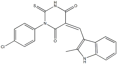 1-(4-chlorophenyl)-5-[(2-methyl-1H-indol-3-yl)methylene]-2-thioxodihydro-4,6(1H,5H)-pyrimidinedione 结构式