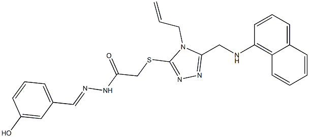 2-({4-allyl-5-[(1-naphthylamino)methyl]-4H-1,2,4-triazol-3-yl}sulfanyl)-N'-(3-hydroxybenzylidene)acetohydrazide 结构式