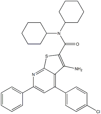 3-amino-4-(4-chlorophenyl)-N,N-dicyclohexyl-6-phenylthieno[2,3-b]pyridine-2-carboxamide 结构式