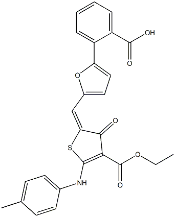 2-{5-[(4-(ethoxycarbonyl)-3-oxo-5-(4-toluidino)-2(3H)-thienylidene)methyl]-2-furyl}benzoic acid 结构式