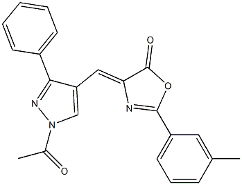 4-[(1-acetyl-3-phenyl-1H-pyrazol-4-yl)methylene]-2-(3-methylphenyl)-1,3-oxazol-5(4H)-one 结构式