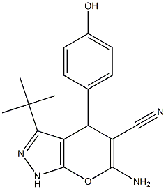 6-amino-3-(tert-butyl)-4-(4-hydroxyphenyl)-1,4-dihydropyrano[2,3-c]pyrazole-5-carbonitrile 结构式