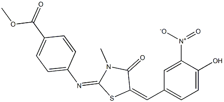 methyl 4-[(5-{4-hydroxy-3-nitrobenzylidene}-3-methyl-4-oxo-1,3-thiazolidin-2-ylidene)amino]benzoate 结构式
