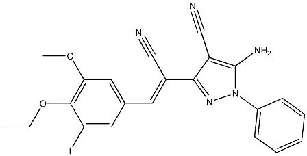 5-amino-3-[1-cyano-2-(4-ethoxy-3-iodo-5-methoxyphenyl)vinyl]-1-phenyl-1H-pyrazole-4-carbonitrile 结构式