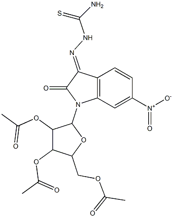 4-(acetyloxy)-2-[(acetyloxy)methyl]-5-{3-[(aminocarbothioyl)hydrazono]-6-nitro-2-oxo-2,3-dihydro-1H-indol-1-yl}tetrahydro-3-furanyl acetate 结构式