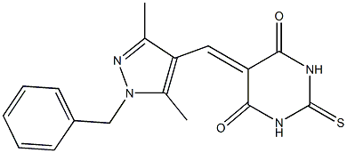 5-[(1-benzyl-3,5-dimethyl-1H-pyrazol-4-yl)methylene]-2-thioxodihydro-4,6(1H,5H)-pyrimidinedione 结构式