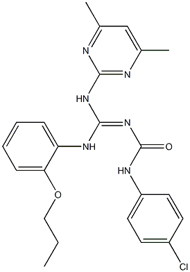 N-(4-chlorophenyl)-N'-[[(4,6-dimethyl-2-pyrimidinyl)amino](2-propoxyanilino)methylene]urea 结构式