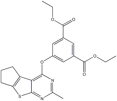 diethyl 5-[(2-methyl-6,7-dihydro-5H-cyclopenta[4,5]thieno[2,3-d]pyrimidin-4-yl)oxy]isophthalate 结构式