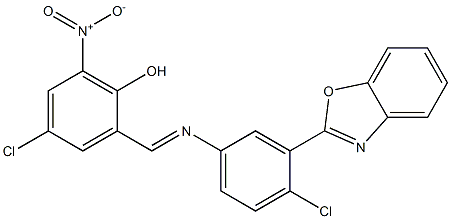 2-({[3-(1,3-benzoxazol-2-yl)-4-chlorophenyl]imino}methyl)-4-chloro-6-nitrophenol 结构式