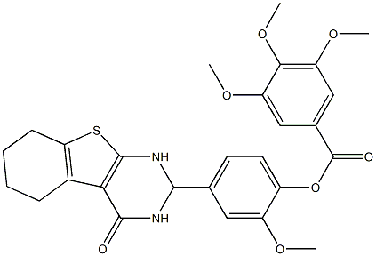 2-methoxy-4-(4-oxo-1,2,3,4,5,6,7,8-octahydro[1]benzothieno[2,3-d]pyrimidin-2-yl)phenyl 3,4,5-trimethoxybenzoate 结构式