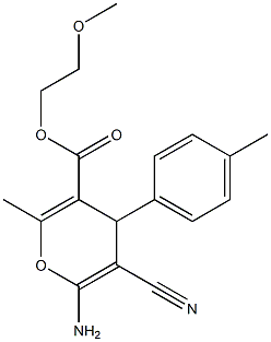 2-methoxyethyl 6-amino-5-cyano-2-methyl-4-(4-methylphenyl)-4H-pyran-3-carboxylate 结构式