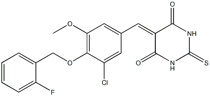 5-{3-chloro-4-[(2-fluorobenzyl)oxy]-5-methoxybenzylidene}-2-thioxodihydro-4,6(1H,5H)-pyrimidinedione 结构式