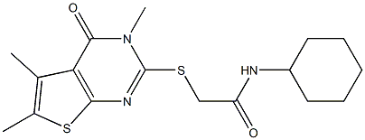 N-cyclohexyl-2-[(3,5,6-trimethyl-4-oxo-3,4-dihydrothieno[2,3-d]pyrimidin-2-yl)sulfanyl]acetamide 结构式