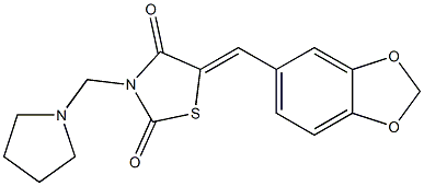 5-(1,3-benzodioxol-5-ylmethylene)-3-(1-pyrrolidinylmethyl)-1,3-thiazolidine-2,4-dione 结构式