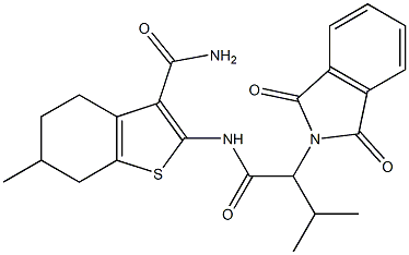 2-{[2-(1,3-dioxo-1,3-dihydro-2H-isoindol-2-yl)-3-methylbutanoyl]amino}-6-methyl-4,5,6,7-tetrahydro-1-benzothiophene-3-carboxamide 结构式