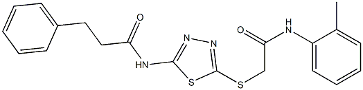 N-(5-{[2-oxo-2-(2-toluidino)ethyl]sulfanyl}-1,3,4-thiadiazol-2-yl)-3-phenylpropanamide 结构式