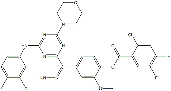4-{2-[4-(3-chloro-4-methylanilino)-6-(4-morpholinyl)-1,3,5-triazin-2-yl]carbohydrazonoyl}-2-methoxyphenyl 2-chloro-4,5-difluorobenzoate 结构式