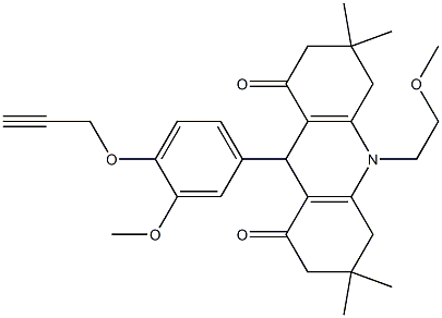 10-(2-methoxyethyl)-9-[3-methoxy-4-(prop-2-ynyloxy)phenyl]-3,3,6,6-tetramethyl-3,4,6,7,9,10-hexahydroacridine-1,8(2H,5H)-dione 结构式