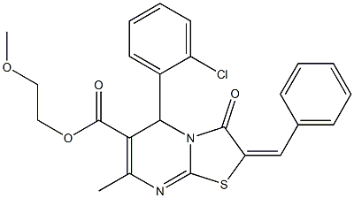 2-methoxyethyl 2-benzylidene-5-(2-chlorophenyl)-7-methyl-3-oxo-2,3-dihydro-5H-[1,3]thiazolo[3,2-a]pyrimidine-6-carboxylate 结构式