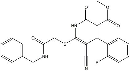 methyl 6-{[2-(benzylamino)-2-oxoethyl]sulfanyl}-5-cyano-4-(2-fluorophenyl)-2-oxo-1,2,3,4-tetrahydropyridine-3-carboxylate 结构式