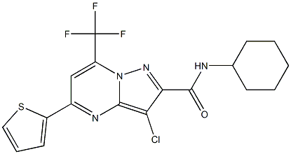 3-chloro-N-cyclohexyl-5-(2-thienyl)-7-(trifluoromethyl)pyrazolo[1,5-a]pyrimidine-2-carboxamide 结构式