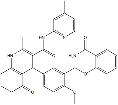 4-(3-{[2-(aminocarbonyl)phenoxy]methyl}-4-methoxyphenyl)-2-methyl-N-(4-methylpyridin-2-yl)-5-oxo-1,4,5,6,7,8-hexahydroquinoline-3-carboxamide 结构式