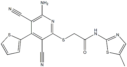2-{[6-amino-3,5-dicyano-4-(2-thienyl)-2-pyridinyl]sulfanyl}-N-(5-methyl-1,3-thiazol-2-yl)acetamide 结构式