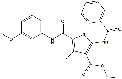 ethyl 2-(benzoylamino)-5-[(3-methoxyanilino)carbonyl]-4-methyl-3-thiophenecarboxylate 结构式
