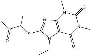 7-ethyl-1,3-dimethyl-8-[(1-methyl-2-oxopropyl)sulfanyl]-3,7-dihydro-1H-purine-2,6-dione 结构式