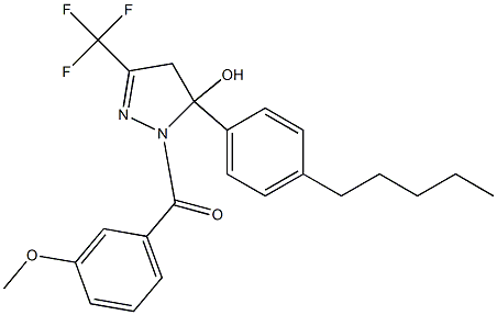 1-(3-methoxybenzoyl)-5-(4-pentylphenyl)-3-(trifluoromethyl)-4,5-dihydro-1H-pyrazol-5-ol 结构式