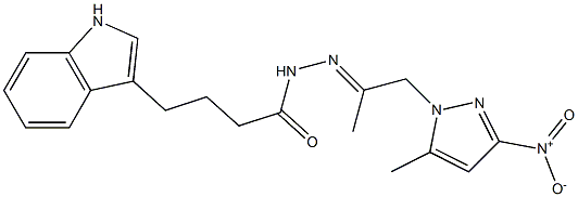 N'-(2-{3-nitro-5-methyl-1H-pyrazol-1-yl}-1-methylethylidene)-4-(1H-indol-3-yl)butanohydrazide 结构式