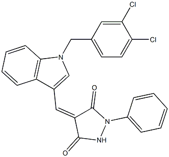 4-{[1-(3,4-dichlorobenzyl)-1H-indol-3-yl]methylene}-1-phenyl-3,5-pyrazolidinedione 结构式