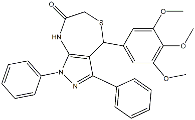 1,3-diphenyl-4-(3,4,5-trimethoxyphenyl)-4,8-dihydro-1H-pyrazolo[3,4-e][1,4]thiazepin-7(6H)-one 结构式