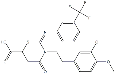 3-[2-(3,4-dimethoxyphenyl)ethyl]-4-oxo-2-{[3-(trifluoromethyl)phenyl]imino}-1,3-thiazinane-6-carboxylic acid 结构式