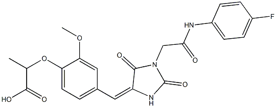 2-[4-({1-[2-(4-fluoroanilino)-2-oxoethyl]-2,5-dioxo-4-imidazolidinylidene}methyl)-2-methoxyphenoxy]propanoic acid 结构式