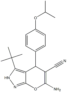6-amino-3-(1,1-dimethylethyl)-4-{4-[(1-methylethyl)oxy]phenyl}-2,4-dihydropyrano[2,3-c]pyrazole-5-carbonitrile 结构式