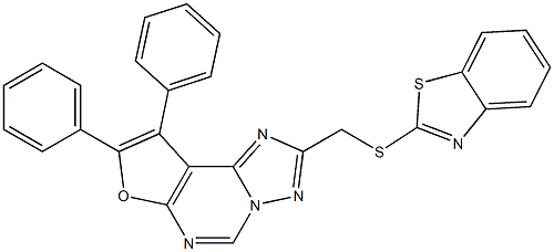 2-[(1,3-benzothiazol-2-ylsulfanyl)methyl]-8,9-diphenylfuro[3,2-e][1,2,4]triazolo[1,5-c]pyrimidine 结构式