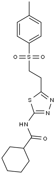 N-(5-{2-[(4-methylphenyl)sulfonyl]ethyl}-1,3,4-thiadiazol-2-yl)cyclohexanecarboxamide 结构式