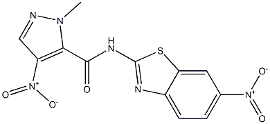4-nitro-N-{6-nitro-1,3-benzothiazol-2-yl}-1-methyl-1H-pyrazole-5-carboxamide 结构式