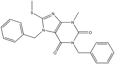 3-methyl-8-(methylsulfanyl)-1,7-bis(phenylmethyl)-3,7-dihydro-1H-purine-2,6-dione 结构式